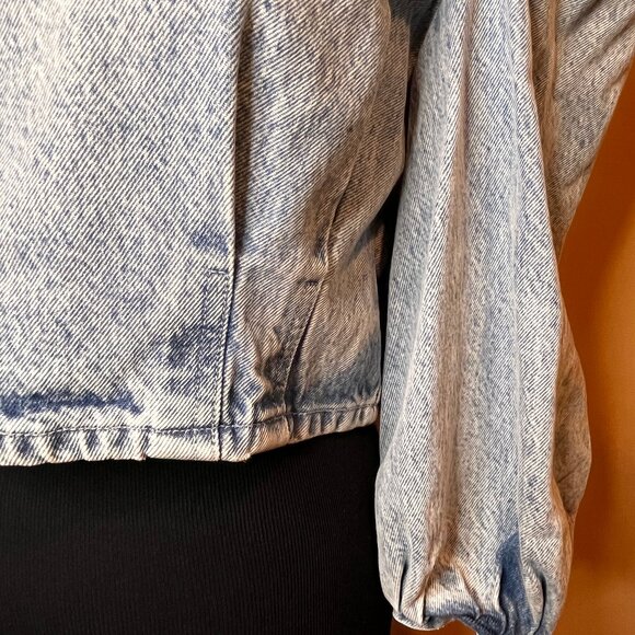 Zara Denim Cropped Top Women SZ M Cowgirlcore Puff Sleeves Back Zip Festival - Picture 2 of 8
